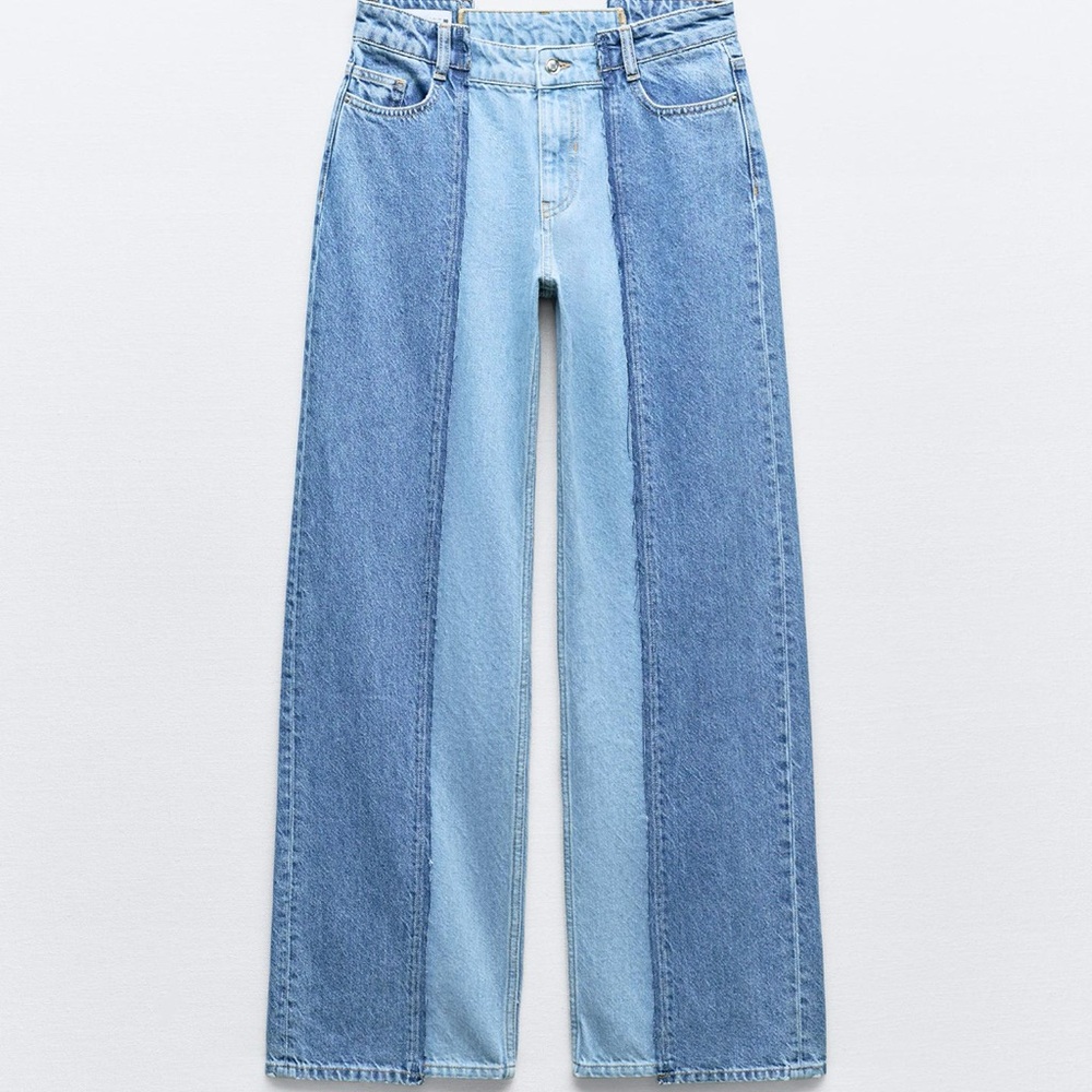 Zara two tone straight leg high waist jeans